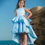 Blue High Low Satin Dress