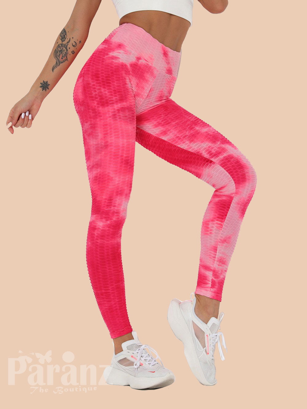 Pink Tummy Control Tie-Dye Running Pants Running Clothes