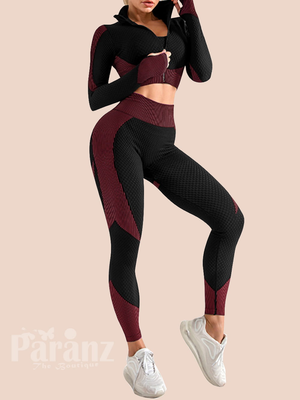 Seamless Fuchsia Running Suit 3-Piece U-Neck For Running Girl