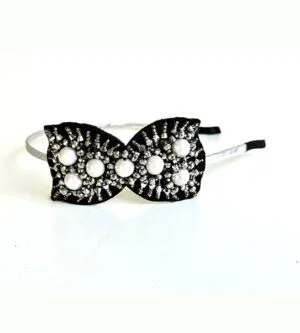 Rhinestone Designed Black Beaded Headband