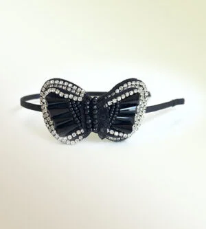 Rhinestone Designed Black Beaded Headband